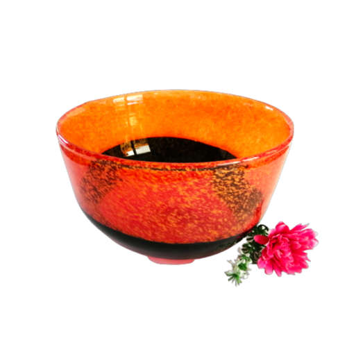 Bowls & Dishes Murano Hand Blown Bowl in a mottled orange and black